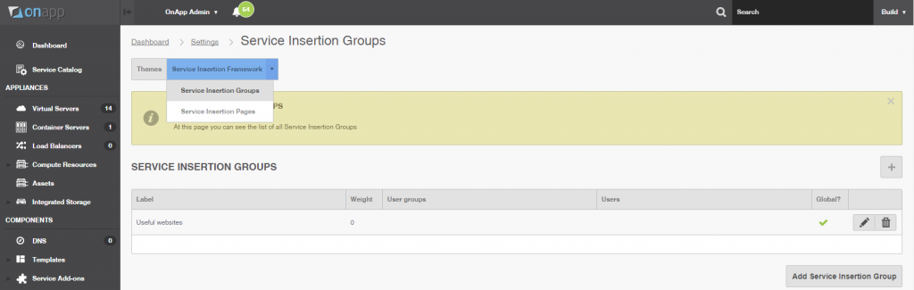 OnApp Service Insertion Groups