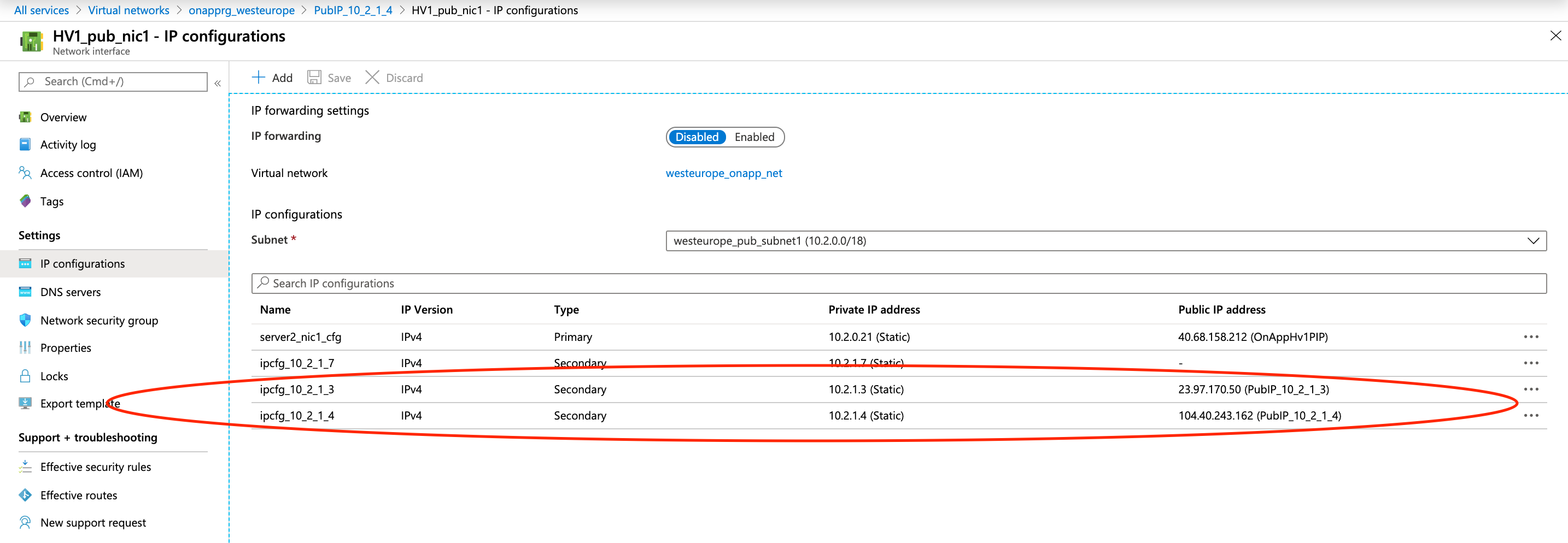 Multiple IPs allocated to OnApp VMs running in Azure